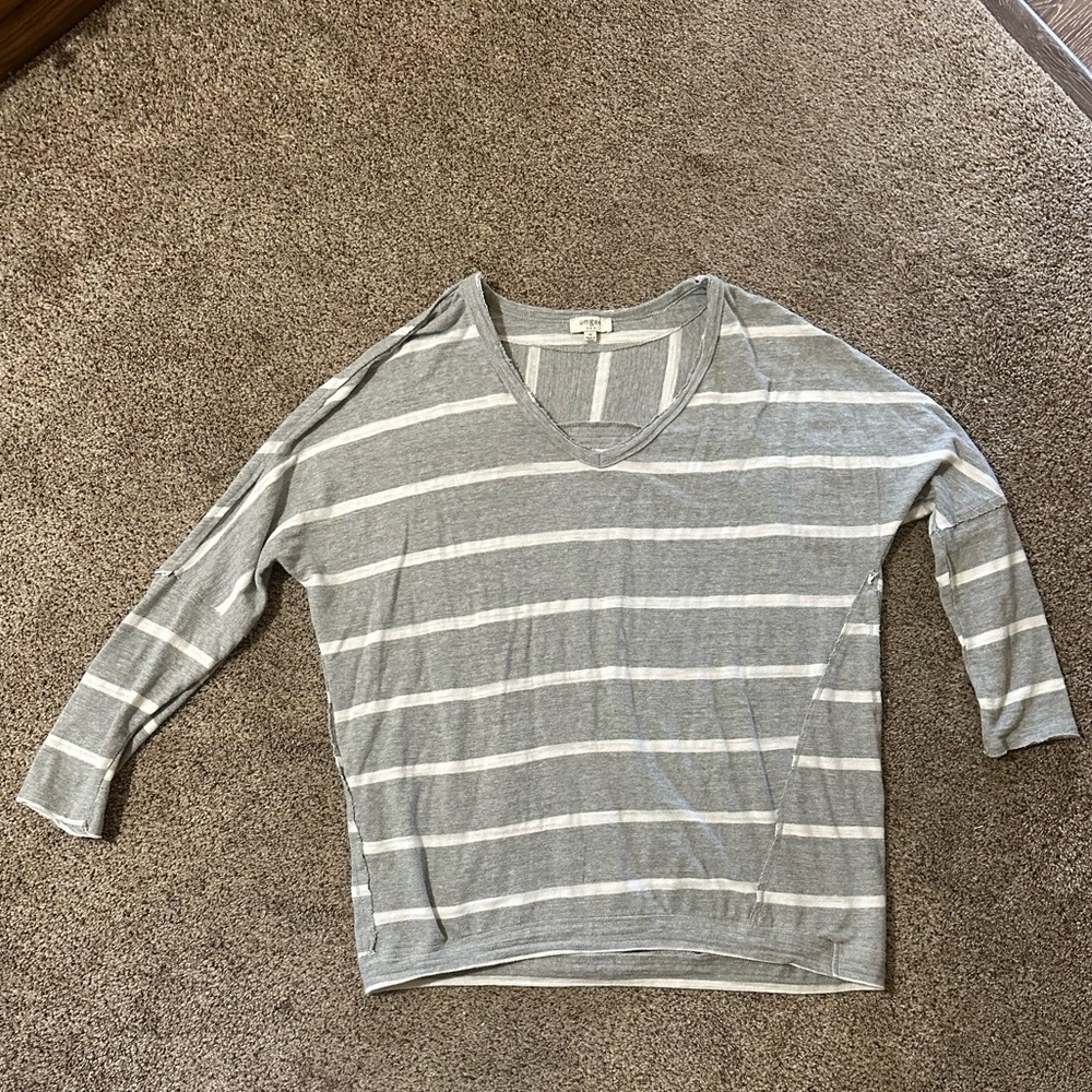 Umgee Gray and White Striped Sweater - Picture 4 of 9